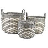 dasmöbelwerk Blumentopf Pflanzkörbe Blumentopf Korb mit Henkel 3er Set, Rattan, grau-gestreift (3er Set) grau