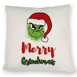 speecheese Merry Grinchmas Weihnachtsmuffel Kissen EIN weihnachtliches DekoKissen für die Couch WeihnachtsKissen Kissen Grinchen mit Weihnachtsmotiv lustiges Kissen bezug Kollegen bedrucktes