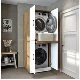 roomartstore.de ROOMART Waschmaschinenschrank Dora für Trockner & Waschmaschine, in 4 Farben, mit Türen & Ausziehbrett (Weiß Eiche)