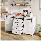 HAUSS SPOLE Sideboard mit Schubladen,Vintage Buffetschrank mit Stauraum,Beistellschrank Weiß (Vintage Sideboard mit Schiebetüren & 4 Schubladen – 137 cm, Weiß, Robustes MDF, Geräuscharme Schubladen, Stabil mit Kippschutz, Multifunktional für Küche, Esszimmer, Wohnzimmer), mit Schiebetüren und 4 Schubladen weiß