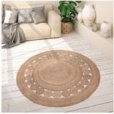 Paco Home Teppich Rund Jute Boho, Ethno, Handgefertigter Naturteppich, beige