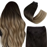 Easyouth Echthaar Tressen Extensions Ombre Tressen Extensions Echthaar Naturlich Tressen Haarverlangerung Aus Schwarz Mix Mittelbraun und Honigblond 45 cm 100g #1B/6/27