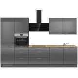 Nobilia ""Flash II"", grau (küche: gr, gr, Eiche, Schiefer, Metall, 6 Schubladen, nur wie online abgebildet bestellbar, 330 cm, wahlw. mit E-Geräten