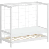 ML-Design Kinderbett Fußballtor 70x140 cm mit Matratze Weiß Holz,