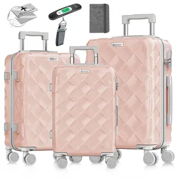 KESSER® Reisekoffer Set 3-teilig   Kofferset ABS Hartschalenkoffer mit Zahlenschloss, Kofferwaage & Reisebrieftasche 360° Rollen   Handgepäck & große Koffer für Business & Reise Trolley