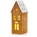 COM-FOUR Beleuchtetes Holzhäuschen mit LED-Lichtern und Timer (6h an/18h aus) - Weihnachtsdekoration für Tisch oder Fensterbank - winterliche Holzdeko zum Hinstellen [Auswahl variiert] (1x Holzhaus)