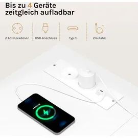 Woltu Schreibtisch L-Form, Eckschreibtisch, mit Steckdosen USB-A, Metallrahmen, Weiß