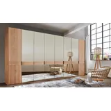 Drehtürenschrank WIEMANN "Cardiff, Massivholztüren in Kombination mit Glas- oder Spiegeltüren", braun (parsol, bronze, spiegelglas), B:393,1cm H:216cm T:58cm, Floatglas, Holzwerkstoff, Hartfaserplatte, Massivholz, Schränke, hochwertiges Design in langlebiger Qualität, viel Stauraum