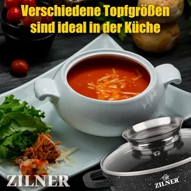 ZILNER 12-tlg Antihaftbeschichtet Kochtopfset Topfset Geschirrset Marmorbeschichtung, Induktion Topf-set ZL-8528 - Schwarz
