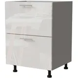 Feldmann-Wohnen Schubladenunterschrank, Weiß Hochglanz, Grau, Holzwerkstoff, 2 Schubladen, Rechteckig, 60x82x50 cm, Küchen, Küchenmöbel, Küchenschränke, Küchenunterschränke