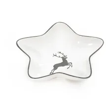 Gmundner KERAMIK Sternschale Stella Grösse: l= 14 cm x b= 14 cm x h= 3.9 cm grauer Hirsch Geschirr, handgemacht in Österreich