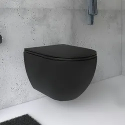 Alpenberger Wand-WC Spülrandlos | Hänge-WC aus Sanitärkeramik | Tiefspüler WC-Becken mit Soft-Close WC-Sitz | Toilette Schwarz/Matt | Made in Europa