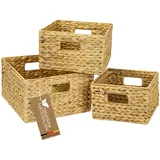 HMF Aufbewahrungskorb geflochten aus Wasserhyazinthe quadratisch 3er Set 22 x 26 x 30 cm beige