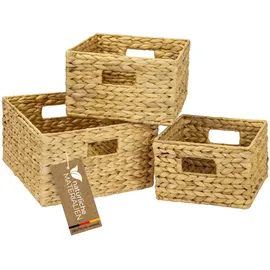 HMF Aufbewahrungskorb geflochten aus Wasserhyazinthe quadratisch 3er Set 22 x 26 x 30 cm beige