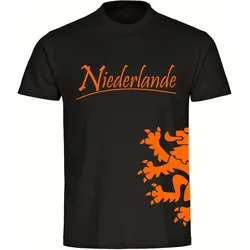 multifanshop Herren T-Shirt - Niederlande - Löwe seitlich - Druck orange - Männer