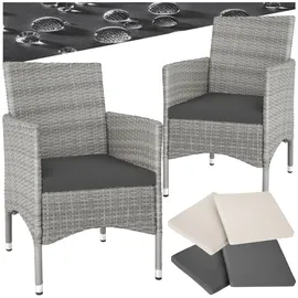Tectake Rattansessel 57 x 59 x 85 cm 2 St. inkl. Sitzbezüge 4 St. hellgrau/creme