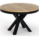 WFL GROUP Runder Ausziehbarer Esstisch im Loft-Stil - Industrieller Tisch mit schwarzen Metallbeinen - Platzsparender Tisch für Wohnzimmer - Eiche - 100 cm