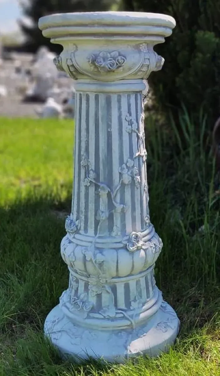 Casa Padrino Barock Säule Grau Ø 35 x H. 78 cm - Prunkvolle Gartensäule im Barockstil - Runde Gartendeko Stein Säule - Barock Garten & Terrassen Deko Accessoires