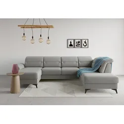Wohnlandschaft SIT & MORE "Sinatra U-Form", grau, B:326cm H:85cm T:220cm, 100% Polyester, Sofas, optional mit Kopfteilverstellung und Armteilfunktion, Metallfüße