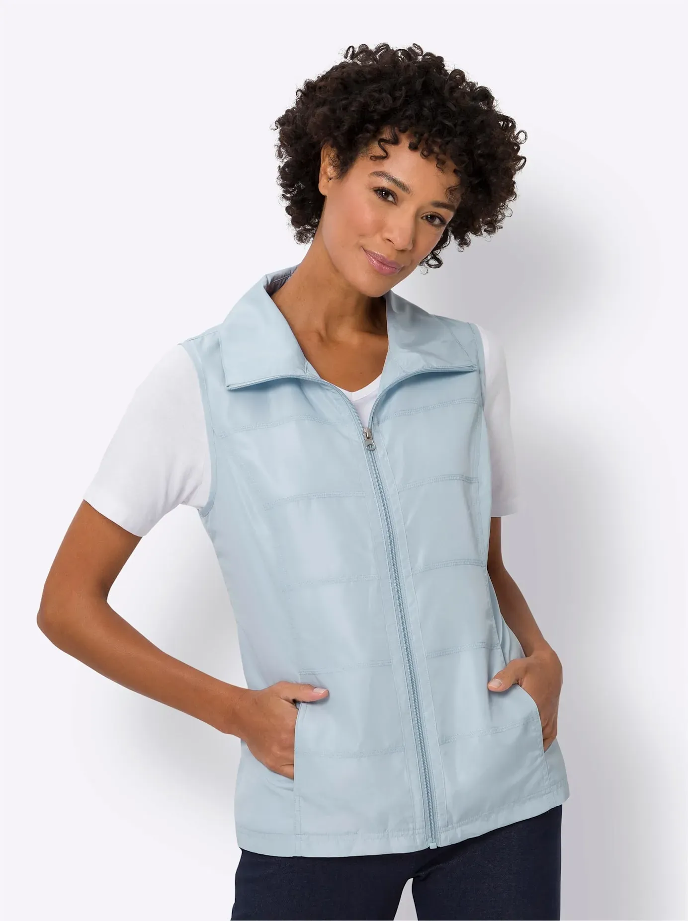 Kurzweste CLASSIC BASICS, Damen, Gr. 52, blau (hellblau), 100% Polyester, unifarben, Westen