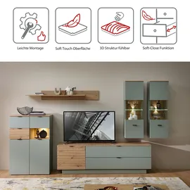 Innostyle Highboard 84 x 125 x 45 cm Schilfgrün / Artisan Eiche