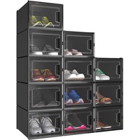 YITAHOME Schuhboxen, 12er Set, Schuhkarton stapelbar stabil, Aufbewahrungsboxen für Schuhe mit transparent Tür und Belüftungslöchern, für Schuhe bis Größe 44, stapelbare schuhbox schwarz