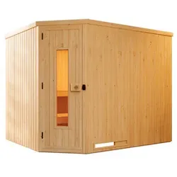WEKA Ecksauna »VARBERG 4«, 4 Personen, inkl. 9 kW Ofen mit externer Steuerung - braun