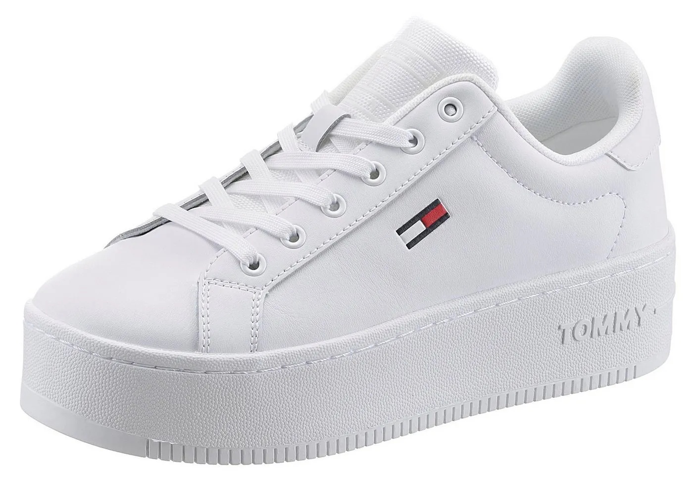 Tommy Jeans TOMMY JEANS FLATFORM ESS Plateausneaker im monochromen Look, Freizeitschuh, Halbschuh, Schnürschuh weiß 41