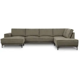OTTO home Wohnlandschaft XXL Sofa Oland, Struktur, Flachgewebe, Luxus-Microfaser, Boucle, U-Form, 345 cm, Wellenunterfederung, Skandi-Design, Metallfüße braun