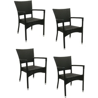 4x KONWAY® ROM Stapelsessel Schwarz Premium Polyrattan Garten Sessel Stuhl Set