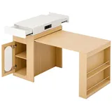 OKWISH Ausziehbarer Esstisch MDF, PB und Glas in Natur/Weiß, 83x46-146,5x96 cm, faltbare Tischplatte mit Stauraum und Steckdosen