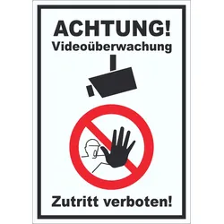 HB-Druck Achtung Videoüberwachung Zutritt verboten Aufkleber A4 (210x297mm)
