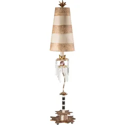 Tischlampe „Birdland“ mit 1 Licht, Creme und Gold mit creme- und taupefarbenem gestreiftem Schirm - FB-BIRDLAND-TL