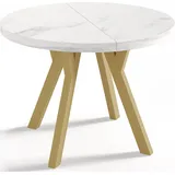 ESSTISCH Mateo runder ausziehbarer, Marmor Weiß 100-150/100/76 cm