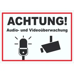 HB-Druck Achtung Audio- und Videoüberwachung Schild A6 Rückseite selbstklebend