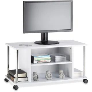 Relaxdays Fernsehtisch weiß, mit Rollen, rollbarer Fernsehschrank, MDF, HxBxT: 41,5 x 80 x 40 cm,