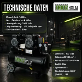 Trutzholm Premium Brushless Silent Flüsterkompressor 50L 1800W 62dB 8 bar