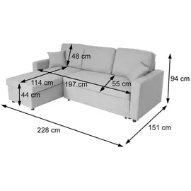 MCW Sofa L-Form, Liegefläche Nosagfederung 228cm ~ dunkelgrau