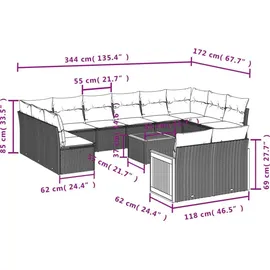 vidaXL Gartensofa-Set 12-tlg. grau Polyrattan