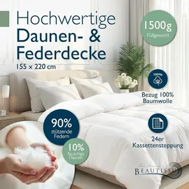 Beautissu Ganzjahresdecke Federbettdecke 155x200cm mit 100% Daunen & Federn