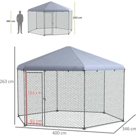 PawHut Freilaufgehege Hühnerstall 400 x 346 x 263 cm aus Stahl, mit Abdeckung, - Silber