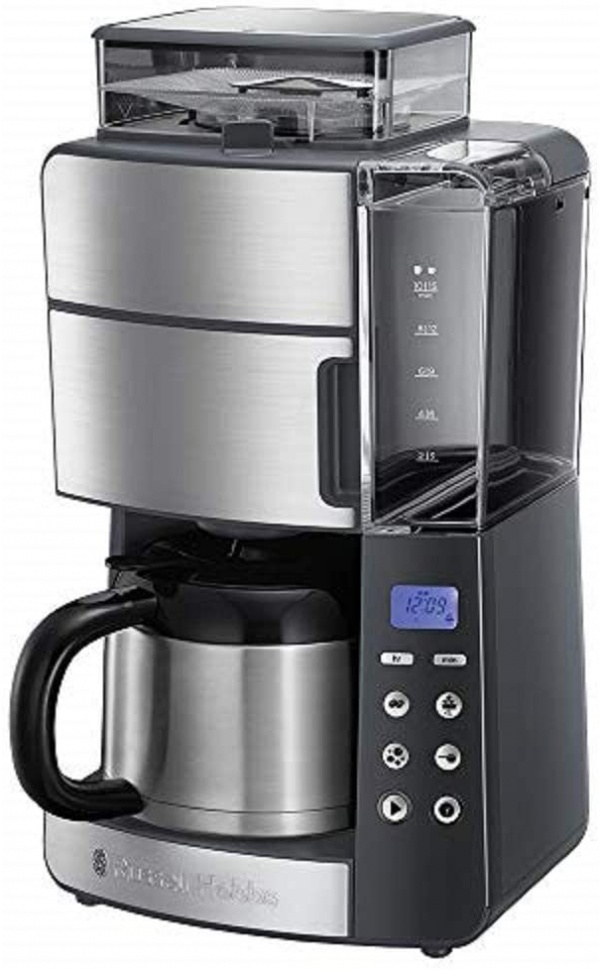 Russell Hobbs Grind&Brew Thermo-Kaffeemaschine Edelstahl-Schwarz 1000 Watt mit Mahlwerk