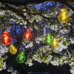 LED Solar Lichterkette mit 10 bunten Glühbirnen mit Drahtlichterkette - Dauer u....