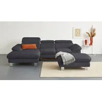 Ecksofa COTTA "Driver L-Form", grau (fango), B:268cm H:73cm T:169cm, LEDER BEEFY (ein abgedecktes Spalt-Rindsleder) im Sitz und Rücken (Korpus in Kunstleder);Luxus-Kunstleder;Kunstleder SOFTLUX;Leder Pampas (echtes Rindsleder), Rückseite mit schwarzem Spannstoff bezogen, Sofas, Ecksofa, mit Kopfteilverstellung, wahlweise mit Bettfunktion & Bettkasten