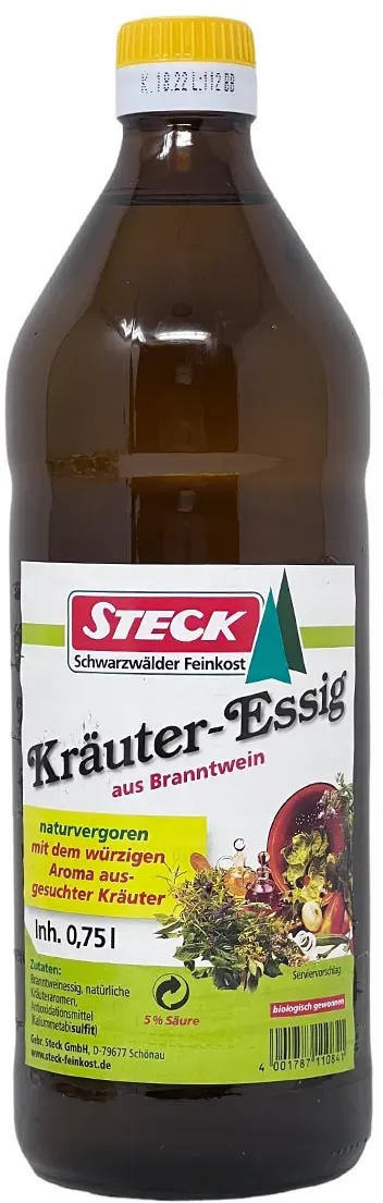 STECK Feinkost Kräuter-Essig Schwarzwald: Naturvergorener Essig  750 ml