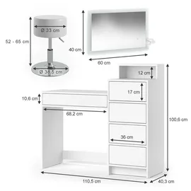 Vicco Schminktisch Naara Weiß 110.5 cm mit LED-Spiegel