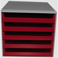 M&M Schubladenbox rot 30050906, DIN A4 mit 5 Schubladen