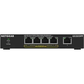 Netgear 5-Port Gigabit Ethernet Unmanaged PoE+ Switch (GS305PP): mit 4 PoE+ bei 83 W, Desktop- oder Wandbefestigung