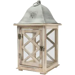 Decoris Laterne mit Henkel 21x41cm Holz Metall Glas Windlicht Laternen Deko Holzlaterne Kerzenlaterne Transparent Natur