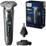 Philips Shaver Series 8000 – Elektrischer Nass- und Trockenrasierer mit SkinIQ Technologie, ausklappbarem Trimmer, Ladestation, Schutzkappe, Reinigungsbürste und Nasenhaartrimmer (Modell S8697/23)